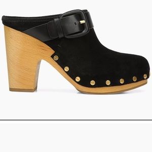 NWOB Veronica Beard Dacey Suede Clog Black 4" Heel Wood Platform Nail Heads 9